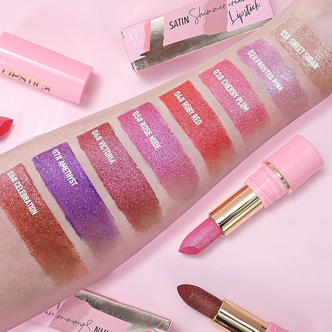 Metallic Lipstick Glitter Lip Stick Long Lasting Waterproof Shine Lip Crayon without Drying or Fading Sparkling High Pigmented Lip Stain Transfer-proof Wear Full Coverage Makeup for Women, 3