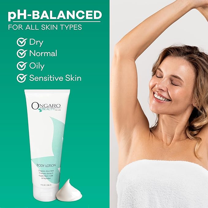 Ongaro Beauty Organic Body Lotion - Body Moisturizer Skin Lotion, Probiotic Lotion w/Aloe Vera, Cocoa Butter, Hyaluronic Acid, Shea Butter & Vitamin E, Lightweight, All Skin Types 8fl oz