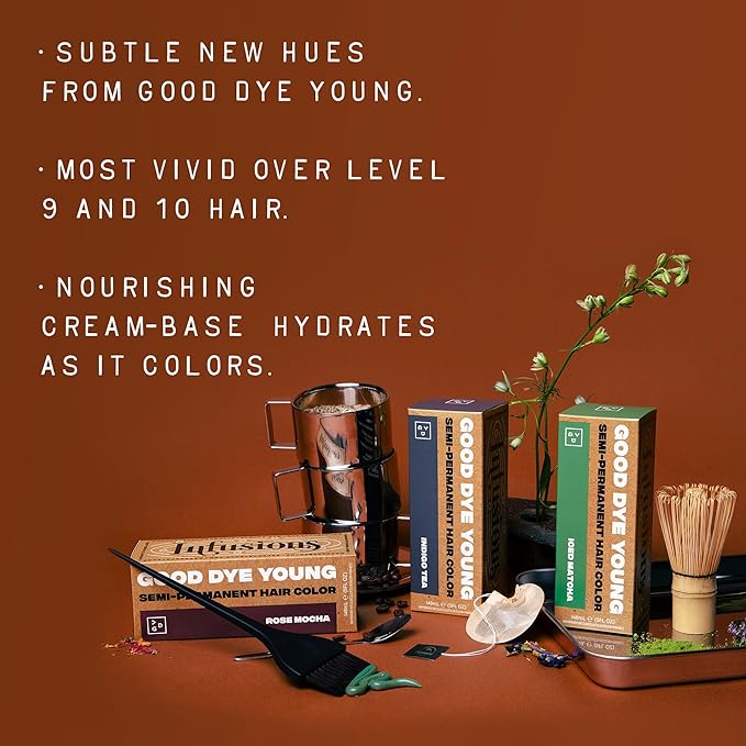 Good Dye Young Vegan and Cruelty-Free Semi-Permanent Hair Color, Infusions, Conditions & Boosts Shine, Easy Application, Red Brown Hair dye 5FL OZ (Indigo Tea)