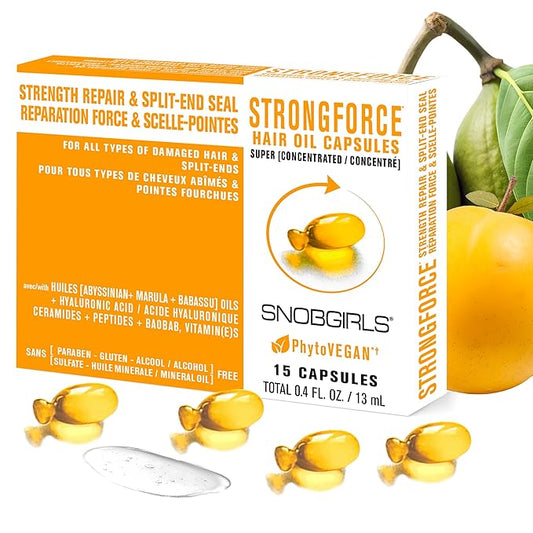 Strength Repair Hair Oil Capsules – Leave-In Serum for Weak | Broken Hair Repair Serum w/ Argan, Peptides & Ceramides | Mineral Oil, Sulfate and Paraben Free, Vegan | Split-End Sealer & Shine | 15Ct