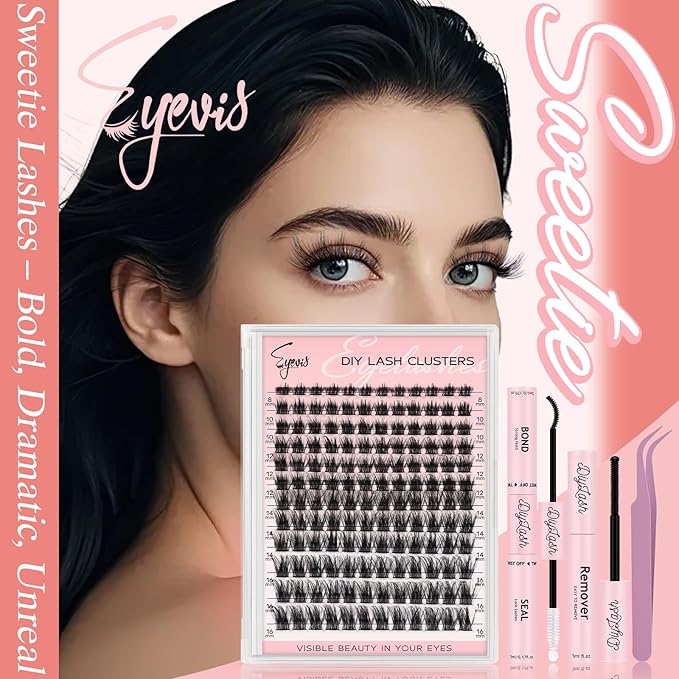 Lash Clusters Kit 144PCS Lash Clusters D Curl Lash Extension Kit 8-16MIX Eyelash Clusters with Eyelash Applicator Tool DIY Lash Extension Kit(Sweetie,8-16MM)