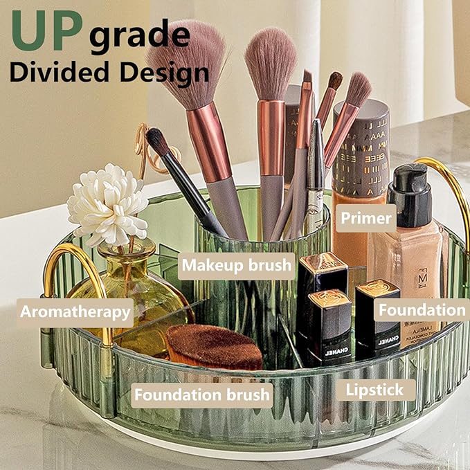 360 Rotating Makeup Organizer,3 Tier Large Capacity Make Up Organizers and Storage,Skincare Perfume Vanity Organizers,Bathroom Cosmetics Storage Organizer Countertop (Green)