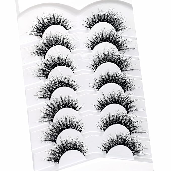 Pooplunch False Eyelashes Fairy Fluttery Lashes Wispy 8D Volume Natural Crossed Fake Eyelashes Faux Mink Lashes Strips 7 Pairs Pack