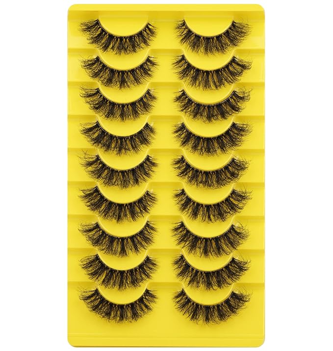 Russian Strip Lashes D Curl Fluffy Wispy False Eyelashes Natural Look Faux Mink Lashes Like Eyelash Extension Fluffy zanlufly Transparent Band Cat Eye Fake Eyelashes Pack