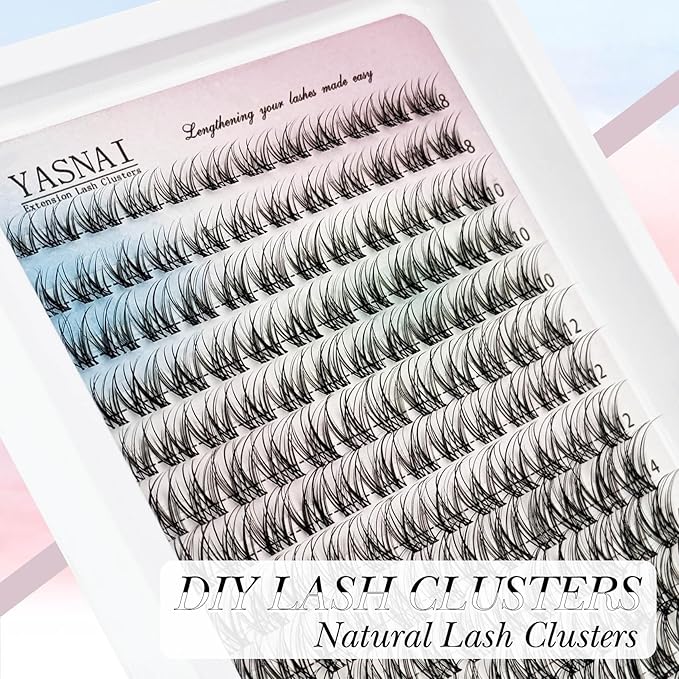 Lash Clusters Natural Look Wispy Lash Extensions, YASNAI Cluster Eyelash Extensions C Curl Individual Lashes 8-16MM 168pcs, Eye Lash Clusters Thin Clear Lash Band Cluster Lashes