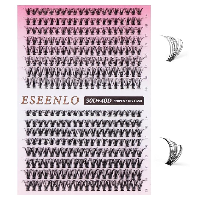 Lash Extension Kit, 320pcs DIY Eyelash Extension Kit 9-16mm Mix, 30D 40D Curl Individual Lash Clusters with Bond, Seal, Remover and Tweezers
