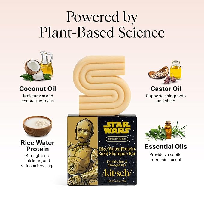 Kitsch Rice Water Protein Shampoo Bar for Hair Growth x Star Wars C-3PO Design - Strengthening Hair Shampoo for Men and Women - Paraben, Silicone & Sulfate-Free, Vegan Hair Care - 3.2 oz