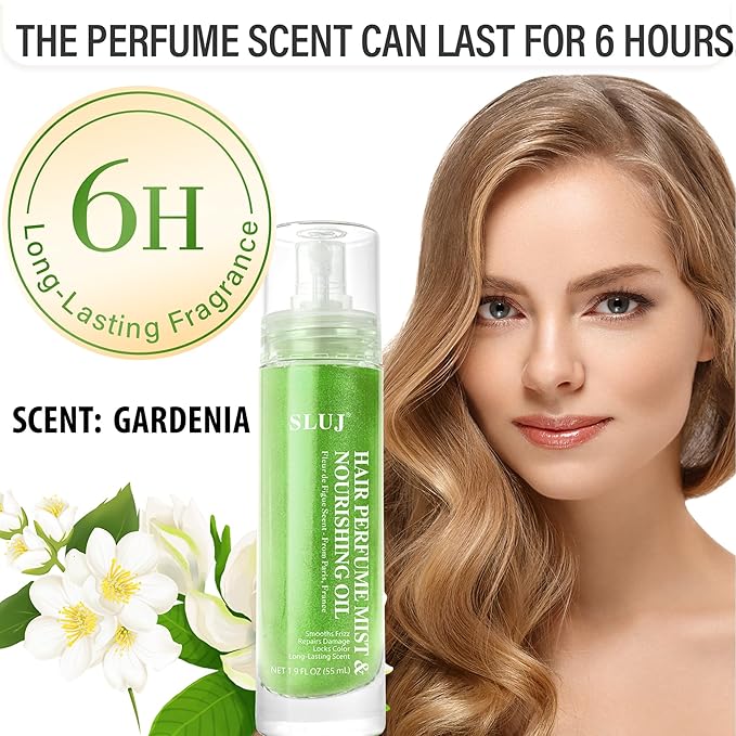 SLUJ Hair Perfume for Women - Hair Mist with Argan Oil & Light Green Shimmer, Lightweight Hair Oil Spray for Dry Hair, Heat Protection Spray for Hair, Long Lasting Hair Scent