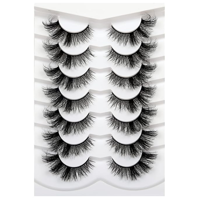 Pooplunch Cat Eye Lashes False Eyelashes Wispy Crossed 18MM Curly Faux Mink Lashes 8D Volume Thick Dramatic Fake Eyelash Strips 7 Pairs Pack