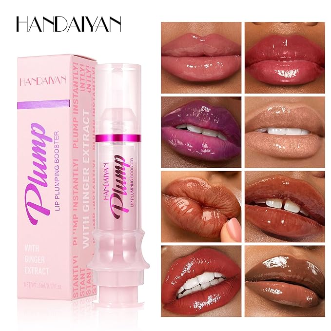 Plumping Lip Oil with Fresh Ginger Extract - Instant Fuller Lips, Ultra-Hydrating & Nourishing Glossy Lip Glow Oil, Lip Plumping Booster for Smooth, Defined Lips (#02 GIRLY SWIRLY, 1)