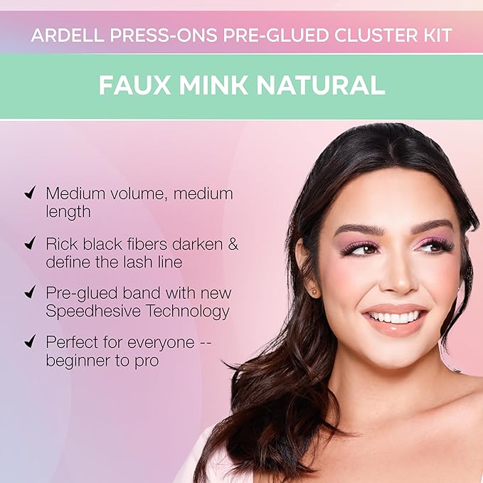 Ardell Press On Pre-Glued Eyelash Extension - Fauxmink Natural, Customizable DIY Lash Clusters, All-Day Wear Individual Lashes, 60 Count