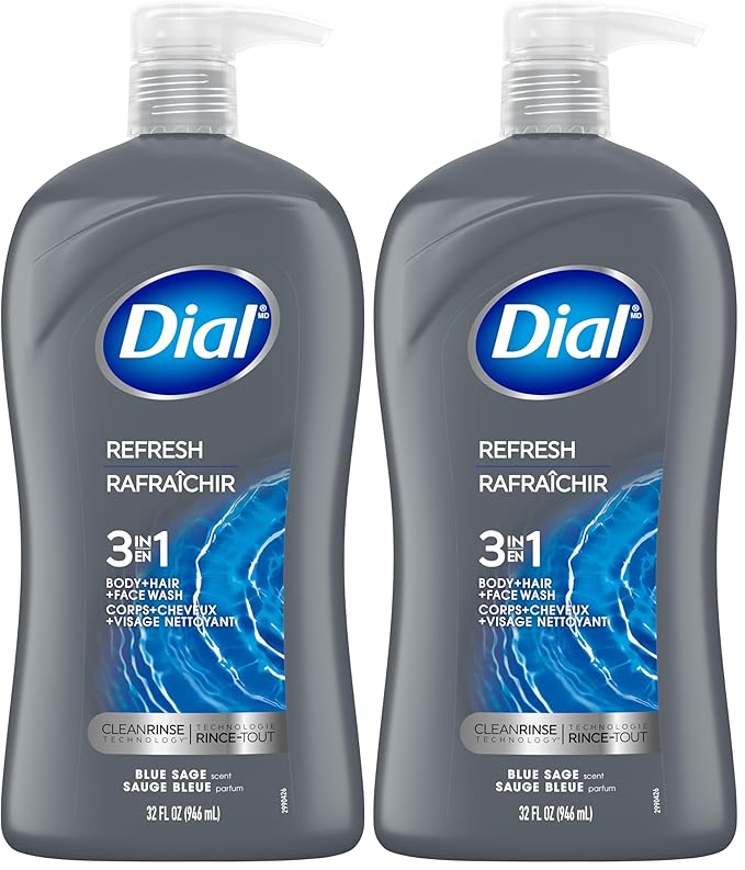 Dial Men 3in1 Body, Hair and Face Wash, Hydro Fresh, 32 fl oz (Pack of 2)