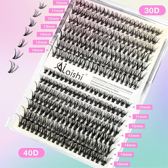 Lash Clusters Kit, DIY Cluster Eyelash Extensions 9‑16mm, 30D+40D, 280pcs Fluffy D Curl Natural Lashes with Lash Bond and Seal, Tweezers–Waterproof Fake Cat Eye Wispy Individual Clusters(16MIX1-1-S)