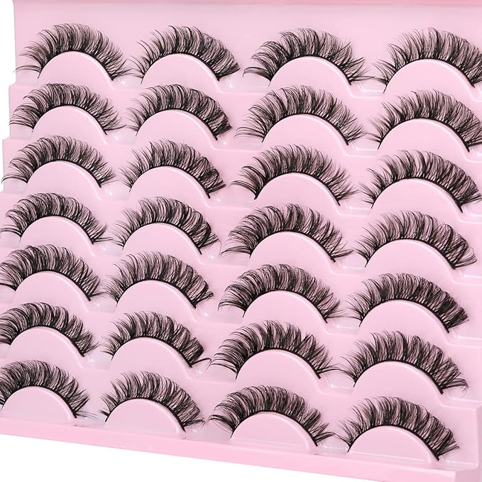 Russain Strip Lashes D-Curly False Eyelashes Natural Look Wispy Cat Eye Lashes that Look Like Eyelash Extensions 3D Lashes Pack