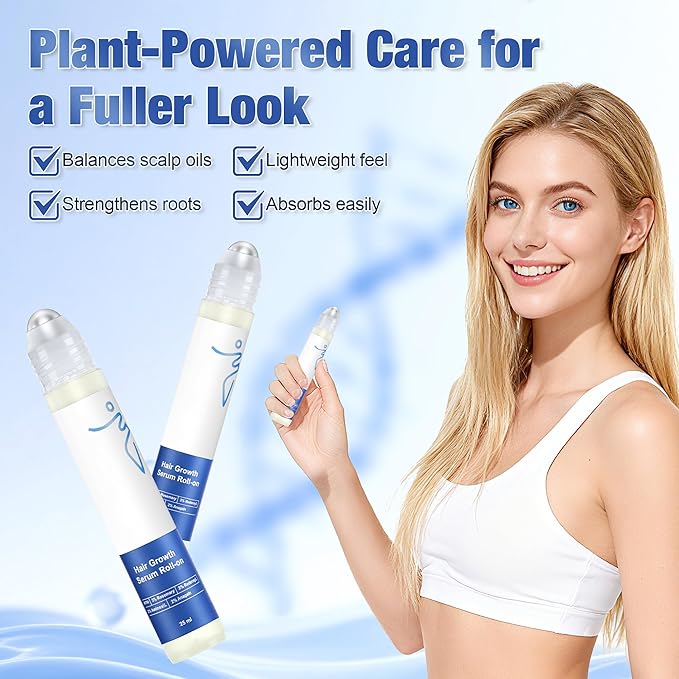 Hair Growth Serum Roll-On (25ml) Powered by 3% Rosemary, 3% Redensyl & 2% Anagain, DHT Blocker for Stronger, Thicker Hair, Paraben, Sulfate-Free, Suitable for Men & Women