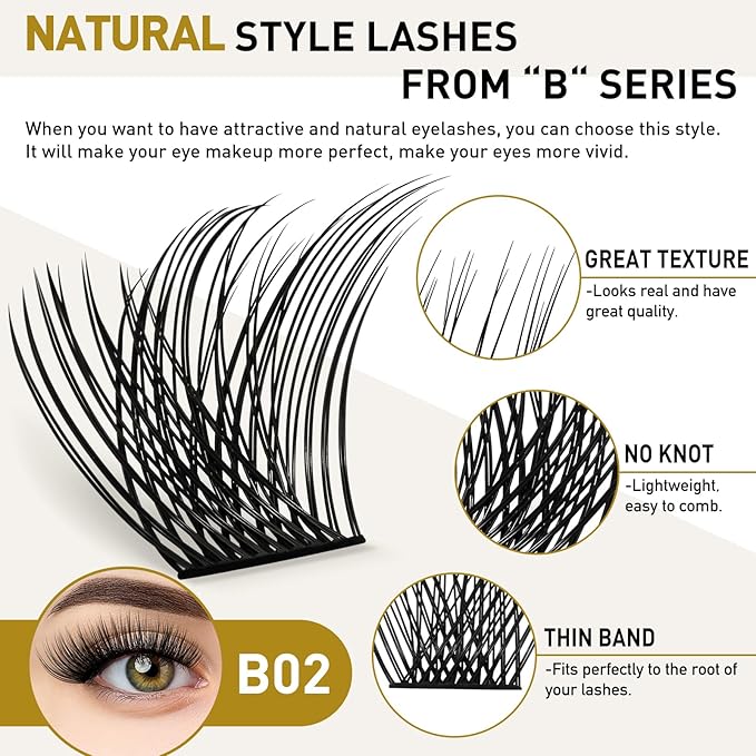 Lash Clusters B02 D Curl 12-18MIX DIY Eyelash Extensions 72 Lashes B&Qaugen Individual Eyelash Clusters Extensions Wispy Lashes Cluster DIY at Home (B02,D-12-18MIX)
