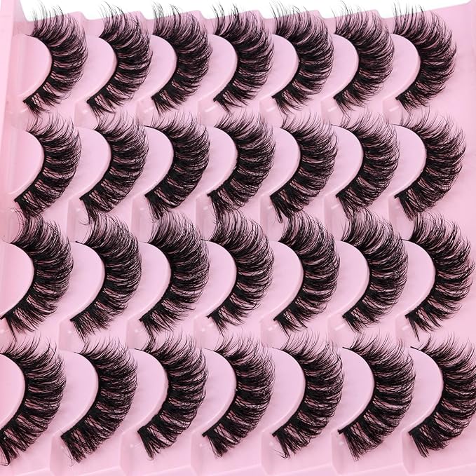False Eyelashes Russian Strip Lashes Cat Eye Lashes Volume False Lashes D-Curly Fake Lashes zanlufly Reusable 14 Pairs Lashes Pack