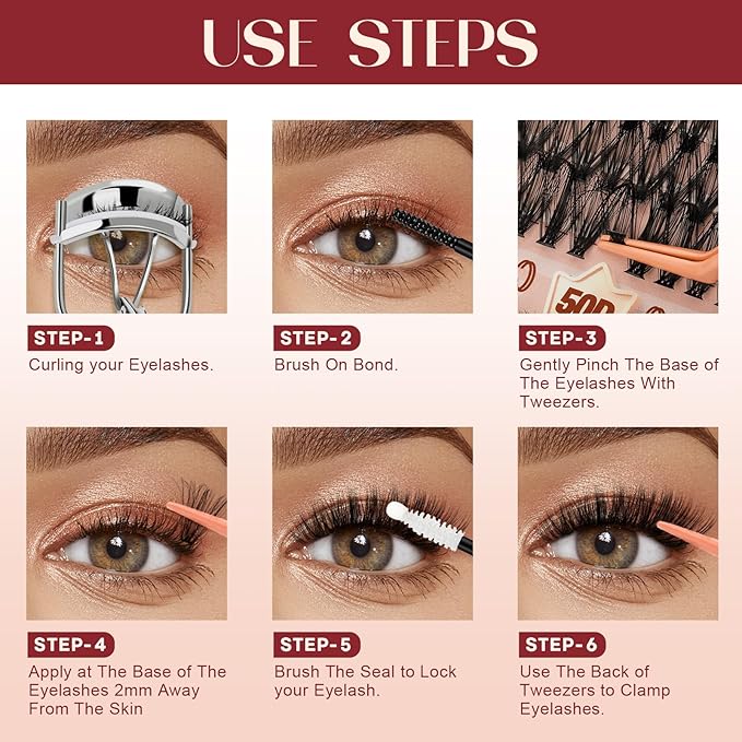 Higu clace Lash Clusters 600pcs 30D+40D+50D+60D+80D+100D Eyelash Clusters 6 Styles Mixed 10-18MM, Wispy Cluster Eyelash Extensions, Easy to Use, Can DIY at Home