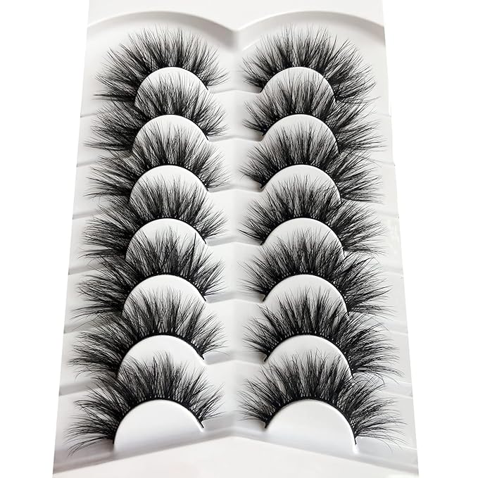 Pooplunch False Eyelashes 8D Cat Eye Volume Wispy Clusters Faux Mink Lashes Fake Eyelash Strips 7 Pairs Pack