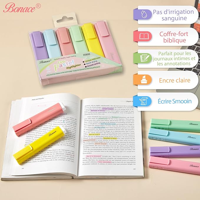 Pastel Highlighters,Chisel Tip Marker Pen,6 Assorted Macaron Colors Highlighter Pens,Mini Markers,Water Based, Quick Dry,Back to School Supplies