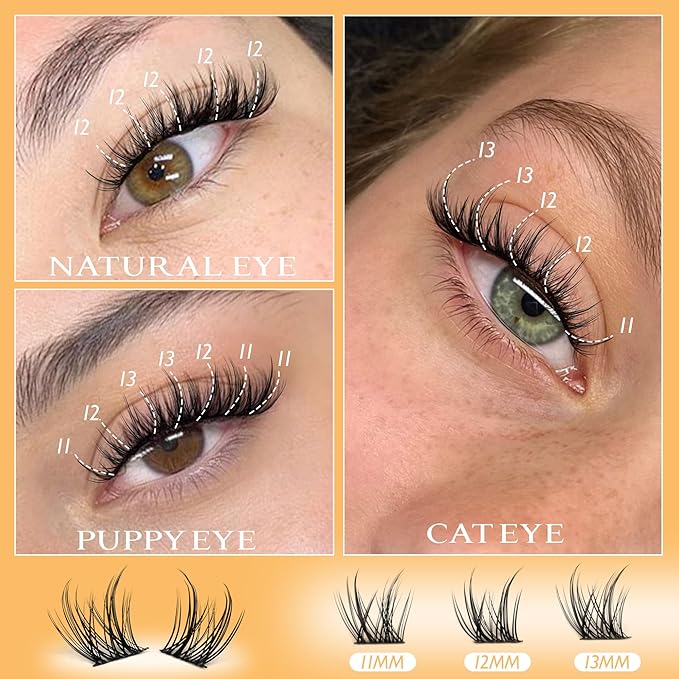 Manga Lash Clusters Kit Natural Eyelash Clusters Kit Wispy Lash Extensions 180pcs Spiky Cluster Eyelash Extensions C Curly 11-13mm Eyelash Extension Kit with Bond, Seal and Tweezers by Ruairie