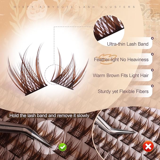 Brown Lash Clusters Wispy Lashes Clusters Natural Cluster Eyelash Extensions Dark Brown Eyelash Cluster C-Curly Individual Lashes Extension DIY Eyelash Extensions 8-16MM 132PCS by zenotti
