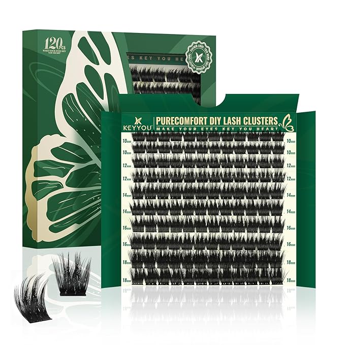 KEYYOU Lash Clusters 120pcs Eyelash Clusters 10-18mix D Curl Cluster Lashes Thick Super Soft Wispy DIY Eyelash Extension at Home(PC02-D-10-18MIX)