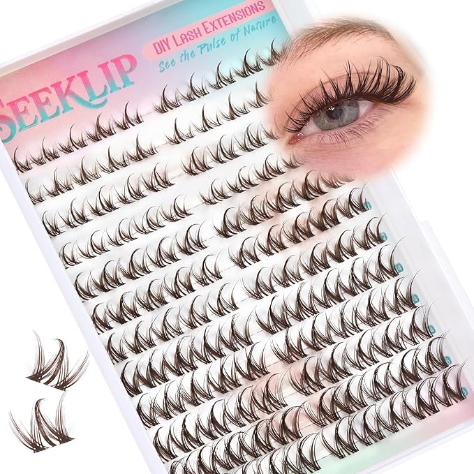 Lash Clusters Brown Manga Lash Clusters Spiky Doll Individual Lashes 120Pcs D Curl 8-16MM Doe Eyed Cluster Eyelash Extensions with Clear Band for DIY at Home (Narcissus-Brown)