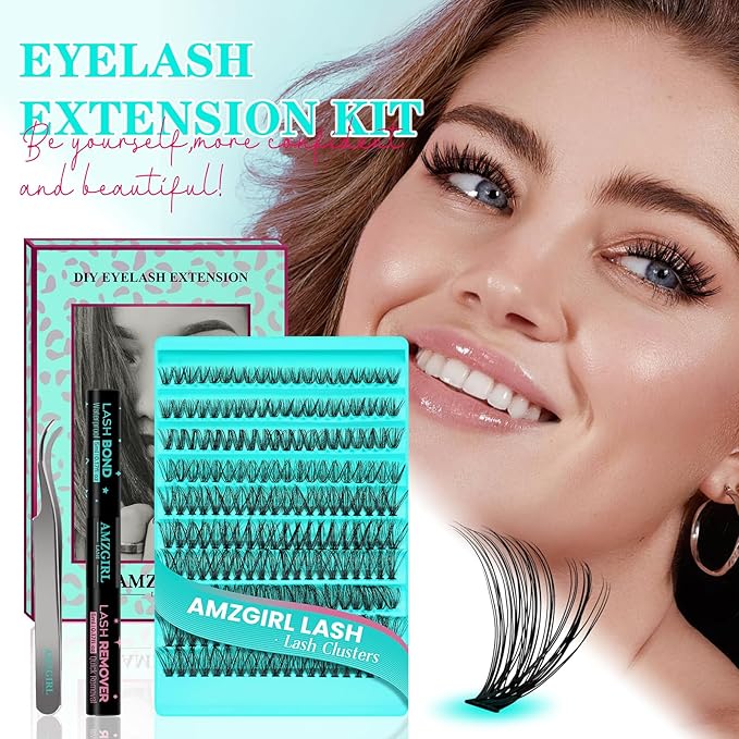 Lash Clusters Kit 200PCS 40D Eyelash Extension Kit D Curl Wispy Eyelash Clusters DIY Natural Individual Lashes Kits Lashes Extensions Kit with Lash Bond and Remover Eyelash Tweezer at Home