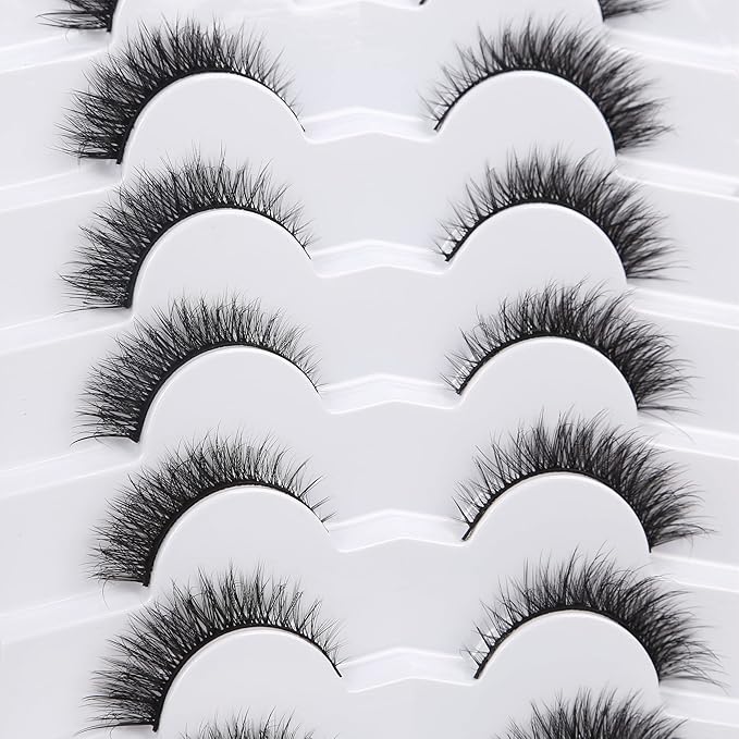 Pooplunch False Eyelashes Extension Volume Cat Eye Look Natural Wispy Short Volume 8D Fake Eyelashes Faux Mink Strip Lashes 7 Pairs Pack