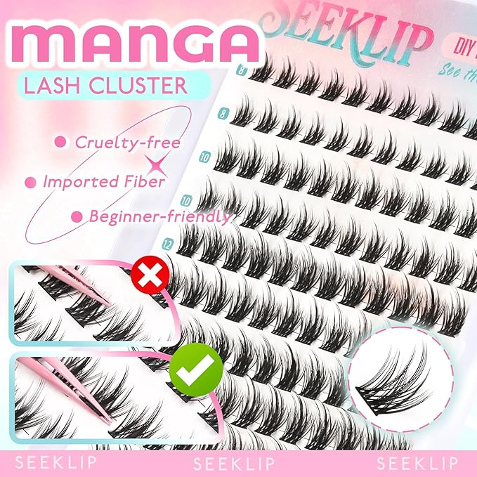 Lash Clusters Anime Spiky Eyelash Extensions Triple Spikes Doll Manga Lash Clusters 8-16MM C Curl 144Pcs Cosplay Doe Eyed Individual Lashes for DIY at Home (Lavender)