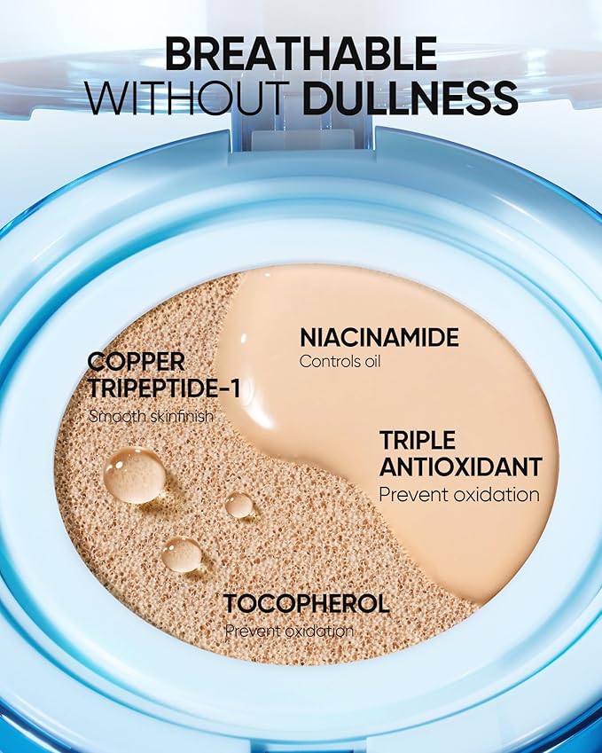 Velvet Matte Cushion Foundation Blue Ultra Cover Powder Foundation, 12h Oil-Control, Lightweight, Long-Lasting, Waterproof Korean Cushion Makeup(#02 Ivory)
