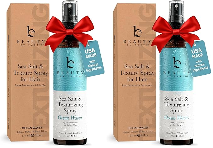 Beauty by Earth Sea Salt Spray for Textured Beach Waves & Volume - USA Made with Organic Ingredients, Texturing and Volumizing Spray for Fine Hair for Men & Women (Pack of 2)
