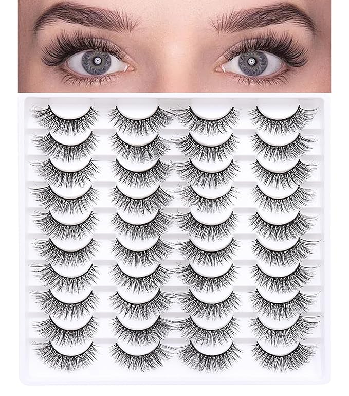 False Eyelashes 20 Pairs Wispy Lashes Faux Mink Lashes 14mm 3D Fluffy Cat Eye Lashes （style 20-060)