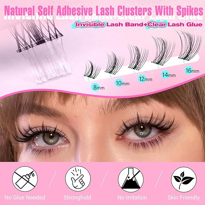 Manga Self Adhesive Eyelashes Natural Look Self Adhesive Lash Clusters With Spikes Clear Band Anime Lash Clusters C-Curly Wispy Pre Glued Lashes 8-16MM 120Pcs by Zegaine