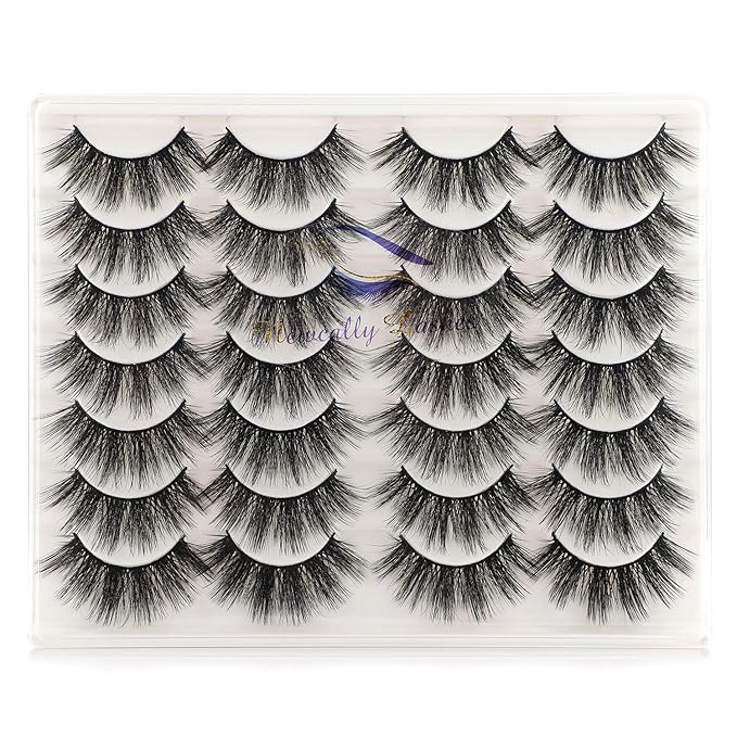 Newcally Lashes False Eyelashes Dramatic 20MM Faux Mink Lashes Pack 14 Pairs Wispy Long Thick Volume Strip Eye Lashes Multipack