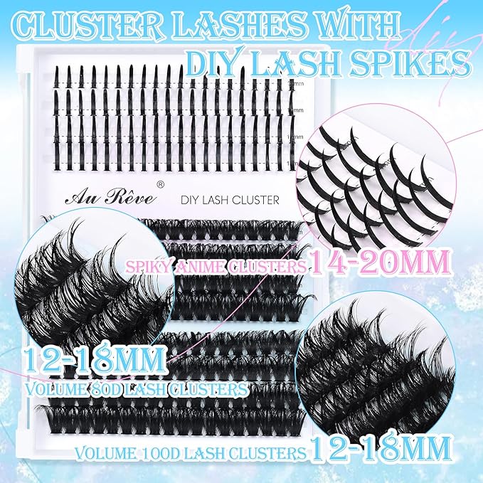 Lash Clusters Spikes Eyelash Clusters with Spiky Cluster 14-20mm Fluffy Volume 80D 100D Individual Lashes Lash Extensions Wispy D Curl Manga Natural Cluster Anime Eyelash Extensions