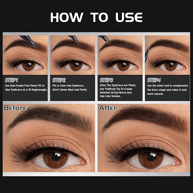 Microblading Eyebrow Pen, 2 Tip Precise Microblade Eyebrow Pencil That Looks Like Hair, Waterproof Natural Eye Brow Pencils for Women, Non Dry Out and Last All Day (Black)