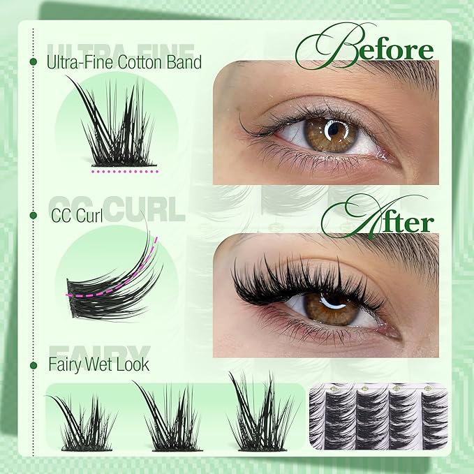 Cat Eye Lash Clusters Fairy Eyelash Clusters Wispy Wet Cluster Lashes Extensions Spiky Individual Lashes Left & Right Lashes Clusters 108Pcs 12-16MM DIY Lash Pack by Mavphnee