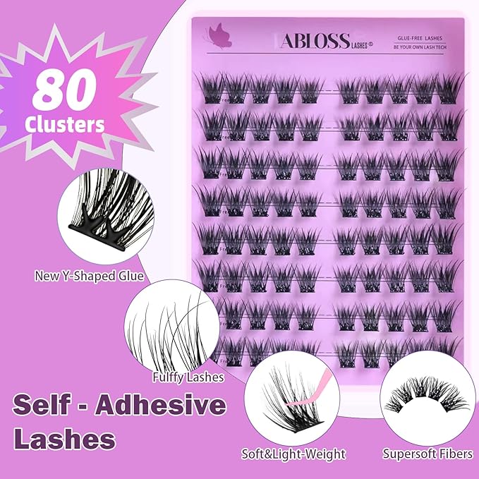 Natural Self Adhesive Eyelashes 80Pcs 10-14mm Self Adhesive Lash Clusters Press On Lashes No Glue Needed Pre-Glued Glueless Lashes No Remover No Residue with Tweezers(Natural Look)