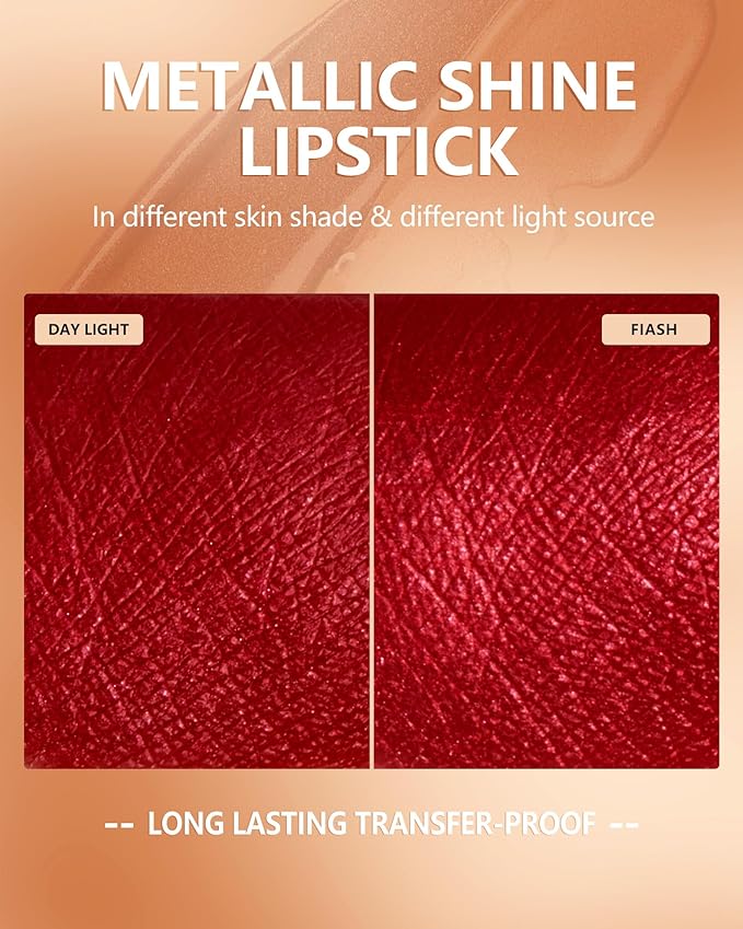 MAKI YIKA Red Lipstick for Women Metallic Lipsticks Glitter Long Lasting Lipstick No Smudge No Transfer Liquid Lip Gloss (BR20 Crushed Ruby)