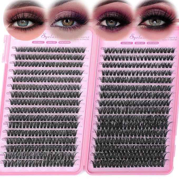 640 Pcs D Lash Clusters, Eyelash Clusters Individual Lash Extension Curl Fluffy Wispy False Eyelashes Extensions (60D+80D)