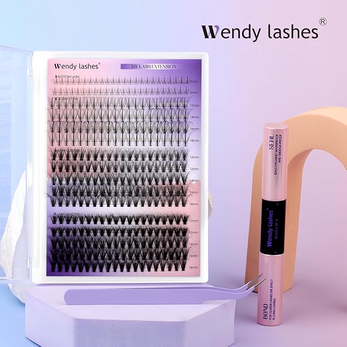 Lash Clusters Kit With Bottom Lashes 20/30D 3D Curl DIY Lash Extension Kit 12-18mm Multi-types Individual Lashes Bond and Seal, Spike, Volume Lashes Kit Lash Applicator(20/30 3DKit)