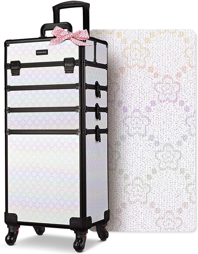 BYOOTIQUE Nail Travel Case for Nail Tech Makeup Torlley Organizer Travel Rolling Cosmetic on Wheels Hairdressing Brush Bags Barber Suitcase for Beauty Salon Manicurist,Pure ForgetMeNot