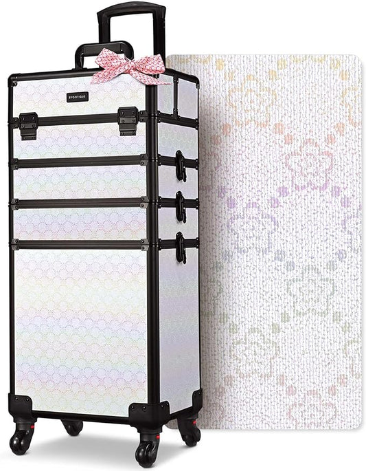 BYOOTIQUE Nail Travel Case for Nail Tech Makeup Torlley Organizer Travel Rolling Cosmetic on Wheels Hairdressing Brush Bags Barber Suitcase for Beauty Salon Manicurist,Pure ForgetMeNot