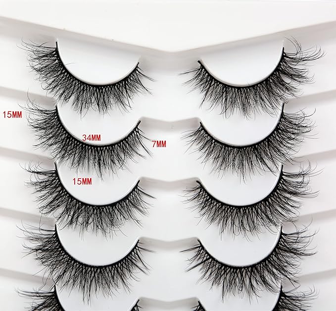 Pooplunch False Eyelashes Wispy Lashes Cat Eye Volume 8D Natural Fluttery Fake Eyelashes Faux Mink Lashes Strips 7 Pairs Pack