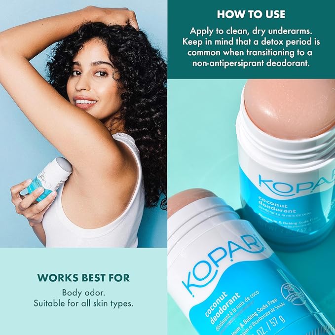 Kopari Aluminum Free Coconut Deodorant, Non Toxic & Clean Plant-Based, No Aluminum, Parabens or Baking Soda, Long Lasting Protection, Beach 2 Pack