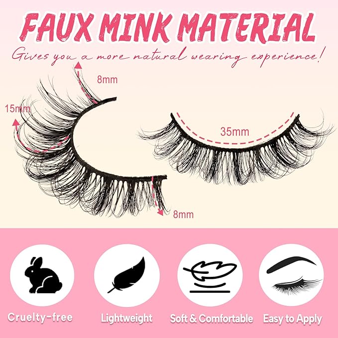 Ahrikiss Russian Strip Lashes That Look Like Extensions D Curl Fluffy False Eyelashes 10 Pairs Wispy Natural Fake Lashes Pack Fluffy 3D Volume Fake Lashes (D05)