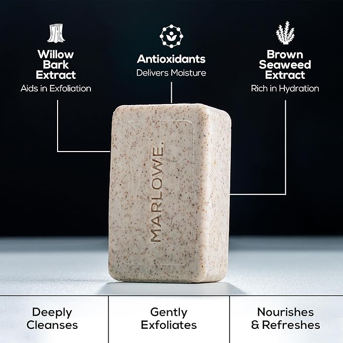 MARLOWE. No. 102 Body Scrub Soap 7 oz (12 Bars), Exfoliating Soap Bar with Shea Butter, Olive Oil & Green Tea Extracts, Cleanses, Smooths & Revitalizes Skin, Original Sage & Fir Scent