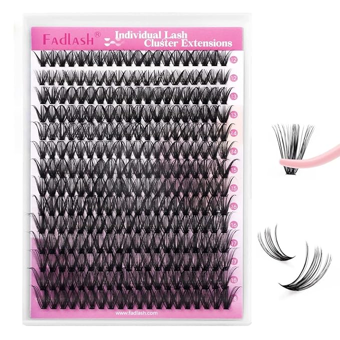 FADLASH Wispy Lash Clusters 280Pcs DIY Individual Eyeslash Clusters Natural Look 40D D Curl 12-18mm Lash Clusters Soft Fluffy Eyelash Extensions (Packaging Cards May Vary))